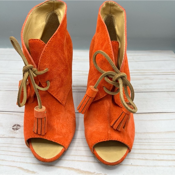 DSquared2 Orange Suede Peep Toe Wedge Booties - Picture 2 of 11